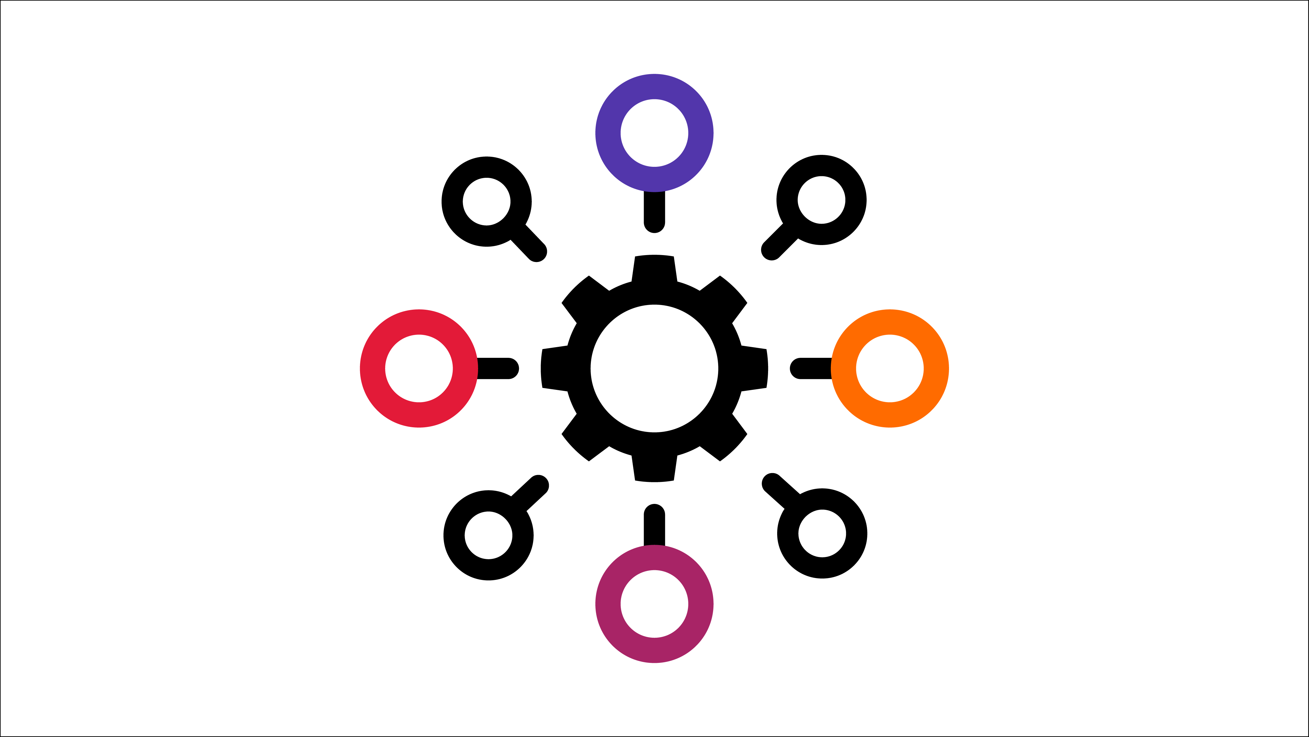 gear cog surround by 8 circular nodes connected with lines