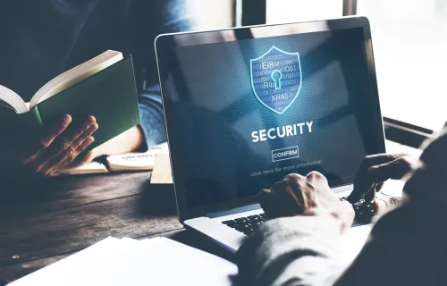 cyber security warning padlock seen on a laptop screen 