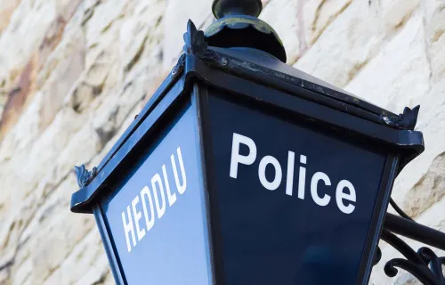 Police lantern outside a Welsh police station